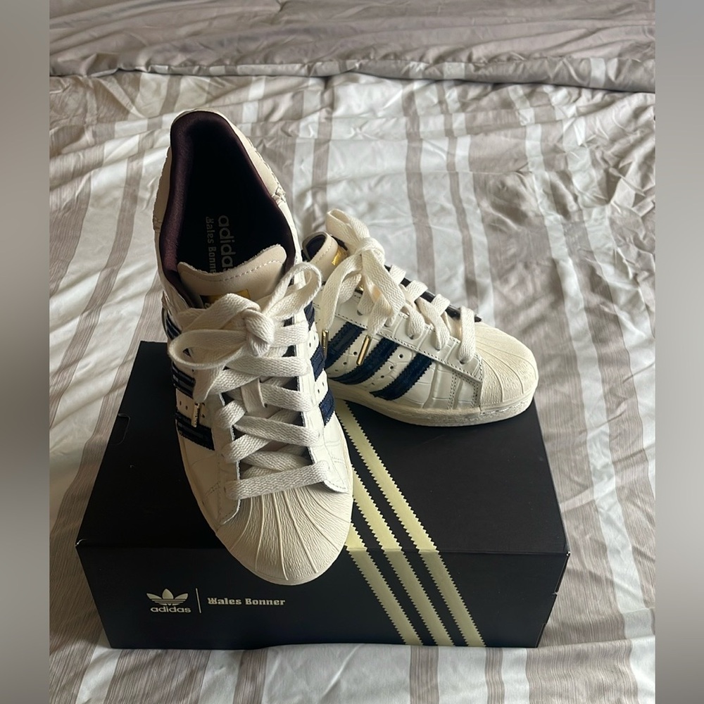 Adidas x Wales Bonner 
White and Blue Sneakers Retro Low-Top Design